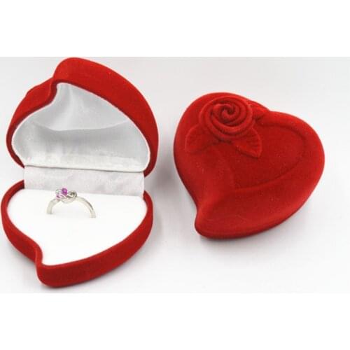 Velvet Ring Box Red Heart Shape Engagement Wedding Jewelry Box Rose Flower Design Gift box Holder for Lover Jewellery Wholesale