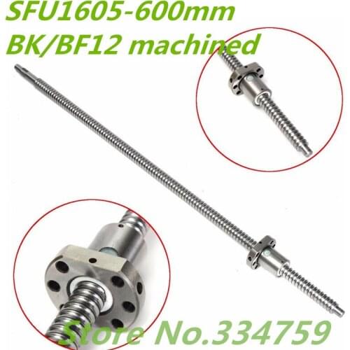 Free Shipping 16mm SFU1605 600mm Rolled ballscrew 1pc SFU1605 L 600mm with 1pc 1605 ballnut CNC parts BK/BF12 end machined