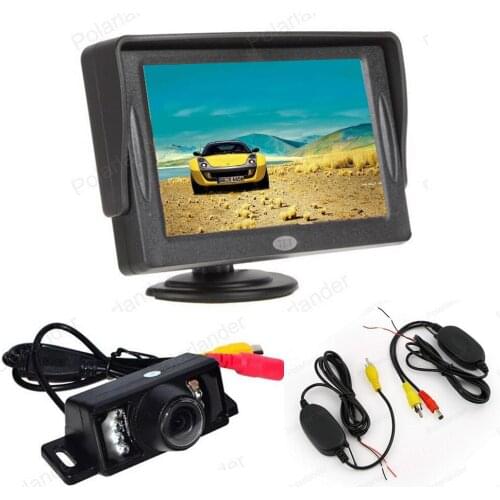Wireless 4.3 Inch TFT car Rear View Monitor 2 video input + 7 LED night vision reversing Camera+Transmitter & Receiver Kit