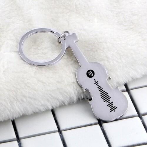 New Design Personalized Custom Spotify Scan Code Keychain Violin Pendant Engrave Music Song Code Charm Jewlery Trendy Accessory