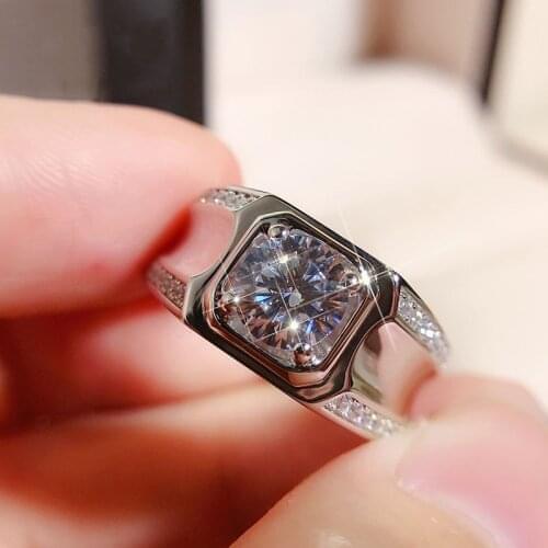 Pure 18k White Gold Ring for Men Center 1ct Carat D Color Moissanite Engagement Wedding Ring for Men