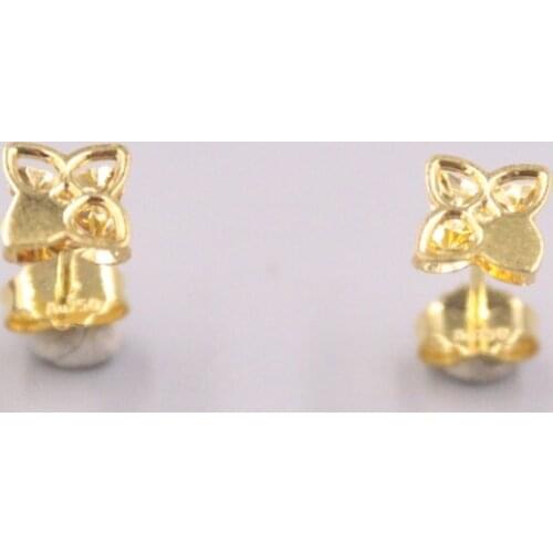 Pure 18K Yellow Gold Earrings Women Gift Lucky Square Flower Stud Earrings / 1.3g / 14*6mm