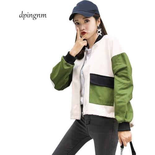 Spring Autumn Fashion Hooded Two Tone Windbreaker Jacket Zipper Pockets Casual Long Sleeves Feminino Coats Outwear