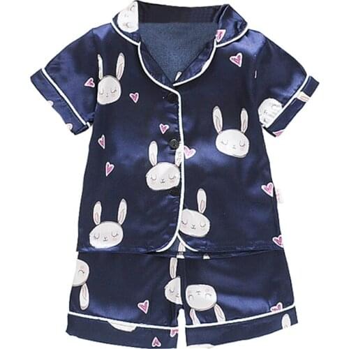 Baby Kids Nightdress Kids Short Sleeve Blouse Tops+Shorts Sleepwear Boys Girls Bunny Print Outfits Set Soft Short Sleeve Pajamas