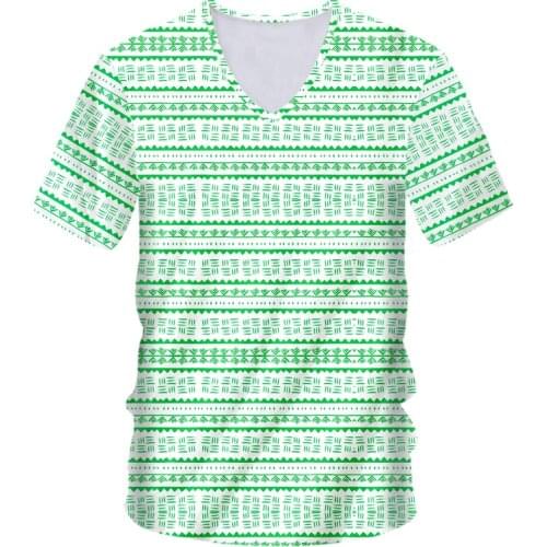 IFPD EU Size Summer Men Casual 3D V Neck T-shirt Print Green Pattern Shirt Hip Hop Short Sleeve Streetwear Oversize Men T Shirt