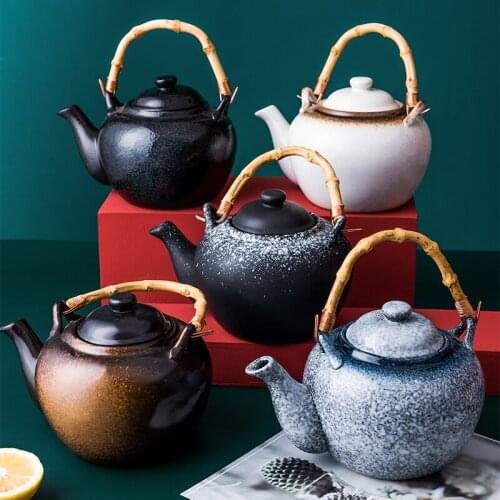 Japanese style teapot ceramic household tea maker drinking single pot bamboo handle portable Kungfu tea pot 520ml