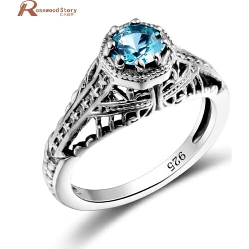 The Vampire Diaries Ring Elena Blue Stones Crystal Vintage 925 Sliver Women Engagement Wedding Band Promise Ring Vintage Gifts