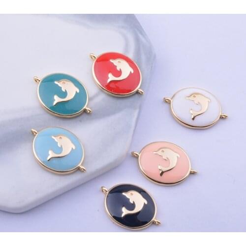 12pcs 15*23mm High-quality Gold Color Copper Oval Dolphin Connector Enamelled Charms Bracelet Connector Jelwery Findings