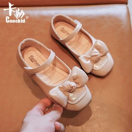 Girls' Leather Shoes 2021 New Style Western-style Kids Bow-knot Princess Shoes Baby All-match Single Shoes Flats Sweet Hot 21-36