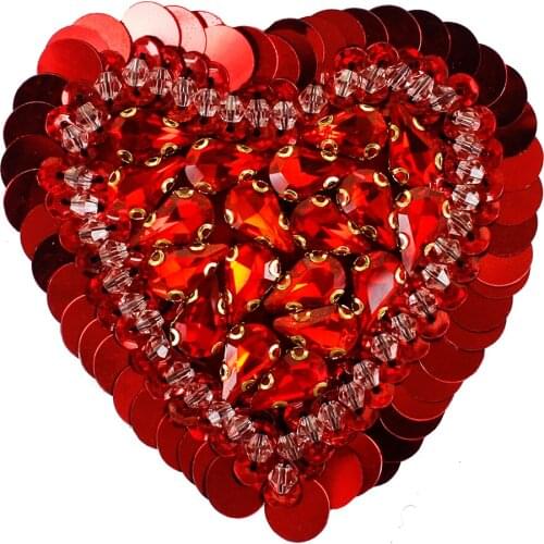 Beaded Sequin Red Heart Rhinestones Patches Craft Applique Sew on T-shirt DIY Fashion Decorated Badge 10 pieces