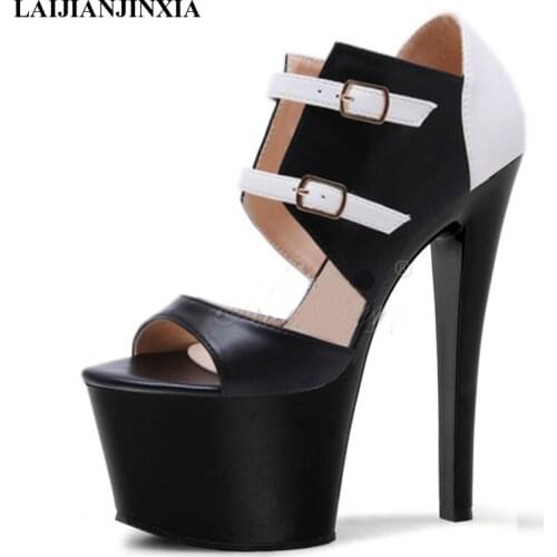 LAIJIANJINXIA New 17 Cm Super High Heels Platform Sandals Women Sexy Fetish Pole Dance Shoes Nightclub Models Fashion Shoes