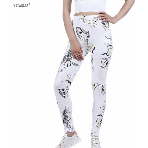 VIIANLES Elastic Print Leggings Women White Sexy High Waist Yoga Pants Fitness Push Up Gym Slim Leggins Mujer Workout Trainning