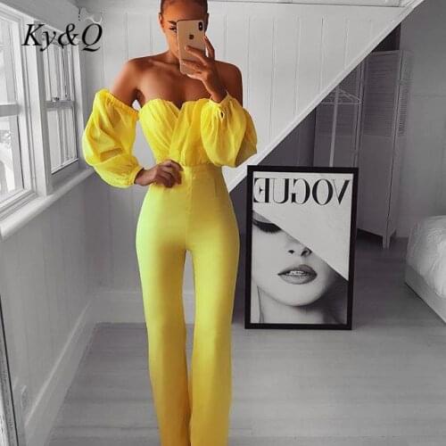 Runway Fashion Straight Shoulder Long Sleeve Flared Pants One Piece Pants One Word Collar Slim High Waist Temperament Jumpsuits