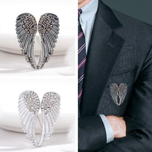 Fashion Chic Rhinestone Feather Brooch Angel Wing Men Women Corsage Gorgeous Charm Collar Decor Enamel Pin Jewelry