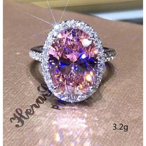Milangirl Trendy Ring Simple Geometric Oval Moissanite Inlaid Pink Zircon Ring For Women Temperament Girl Jewelry Hot Sale