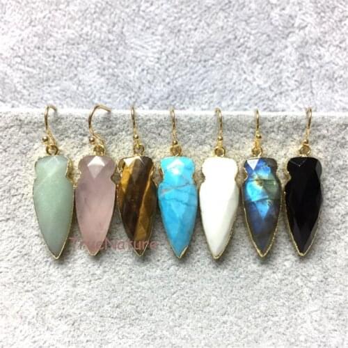 Fashion Colorful Mix Crystal Agates Howlite Charm Earrings Wholesale Faceted Arrowhead Stone Drop Earrings ER5348