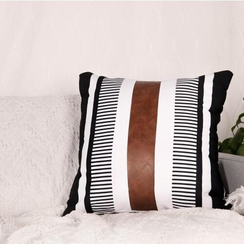 Farmhouse Throw Pillow Covers for Couch Sofa Decorative Faux Leather Square Cushion Cover Tribal Stripe Accent Pillow Case