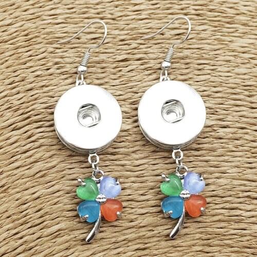 New Clover flower Copper Snap button Earring (fit 18mm 20mm Snaps) BOBOSGIRL Cp632