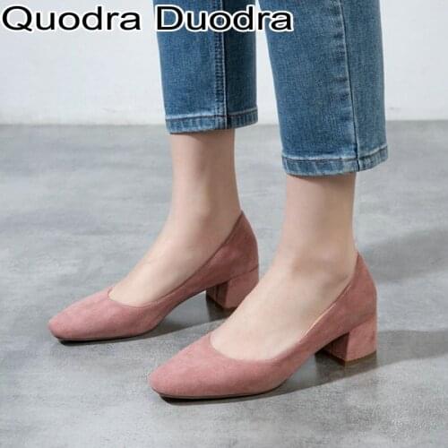 New Womens Pumps shoes Thick High Heels Square toe Cover Casual big size 42 34 slip-on black summer autumn chunky all match