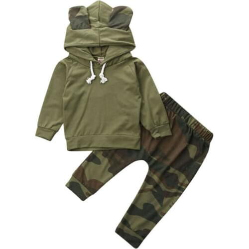 New Baby Camo Clothes Set Newborn Baby Boy Girls Hooded Long Sleeve Tops+Pants Outfit Clothing Sets Hoodie Tops детская одежда