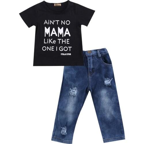 Newborn Toddler Infant Baby Boy Girl Casual Clothes Set Short T-shirt Top+Long Denim Hole Pants Kid Boy Outfits Set New Age 1-6T