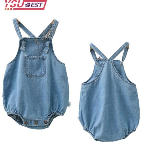 Autumn Kids Boy Girl Cowboy Braces Rompers Infant Baby Boy Girl Newborn Pure Color Rompers Clothes Baby Boy Girl Rompers Denim