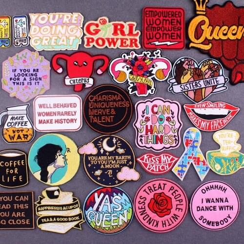 Girl Power Patches On Clothes DIY Women Badges Clothing Thermoadhesive Patches Stripes Embroidered Patch For Clothing Stickers