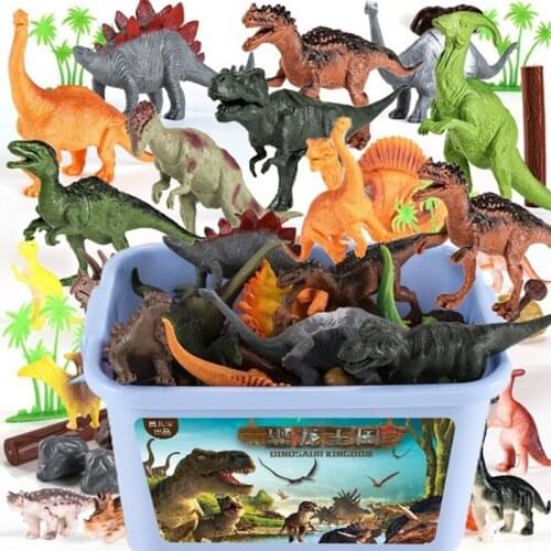 Dinosaur World Realistic Dinosaur Toys Jumbo Box Play Set - Assorted 7" Large Dinosaur and 2.6" Mini Dinosaur Figures with Game