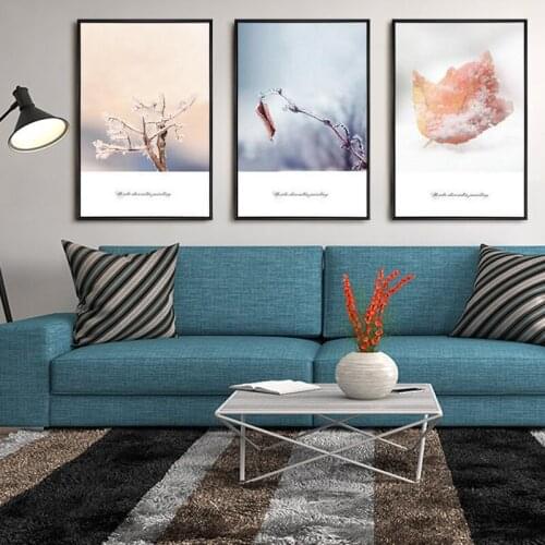 Nordic Style Warm Winter Leaves Still Life Canvas Painting Home Living Room Maple Leaves Snow Tree Branches Poster Print Decor