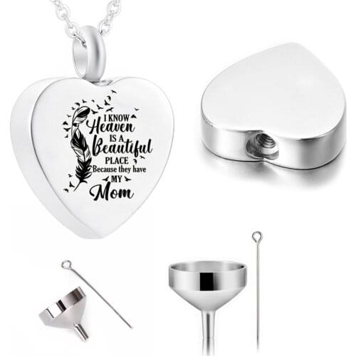 Cremation Jewelry Heart Pendant Stainless Steel Urn Feather Necklace To Commemorate the Deceased Family/Pet with Filling Kit
