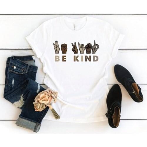 Kindness Be Kind Sign Language Teacher Shirt Short Sleeve Tees Fashion 100%Cotton O Neck Female Clothing Plus Size Casual Shirts