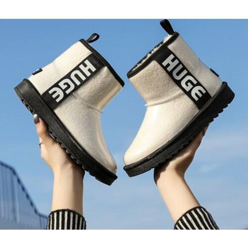 K34 New Waterproof Leather Snowshoe White Thickened Warm Sequins Snowshoe Women Solid Color Medium Winter Boots platform boots