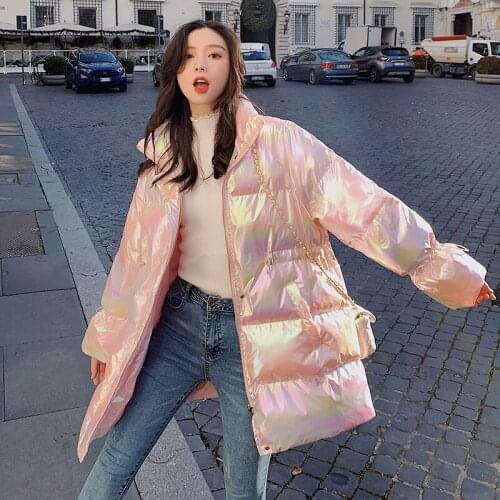 Colorful Bright Face Reflective Cotton Coat Women Winter Clothe 2020 New Cotton Coat Female Loose Plus Cashmere Warm Soft Jacket