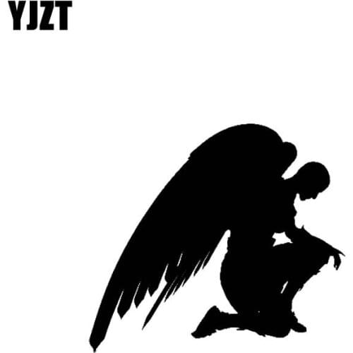 YJZT 12.8*11.3CM Loyal Angel Kneel To Pray Covering The Body Decal Silhoutte Design Car Sticker Black/Silver C20-1361