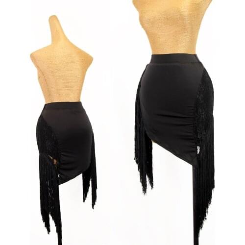 2021 Latin Dance Clothes Sexy Black Lace Fringe Skirt Women Practice Wear Cha Cha Samba Rumba Costume Latin Dance Skirt DNV15263