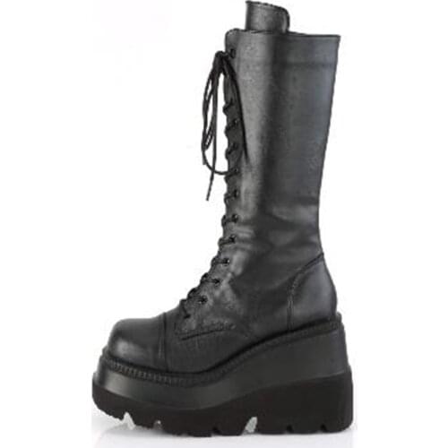 Ladies fashion platform boots chunky heel wedges mid calf women boots casual brand thick bottom winter shoes woman