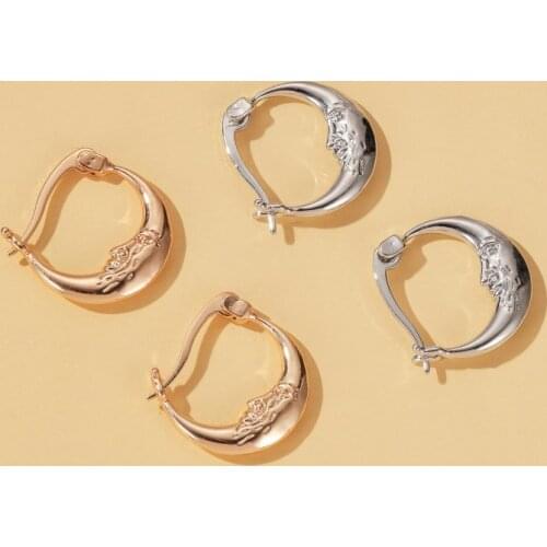 Abstract Moon Face Hoop Earrings for Women Moon Hoop Ear Buckles Choker Charms Drop Earring Female Jewelry
