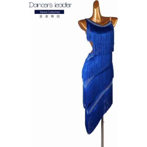 2020 New royal blue latin dance competition dresses women samba rumba tango latin dance dress fringe custom royal blue