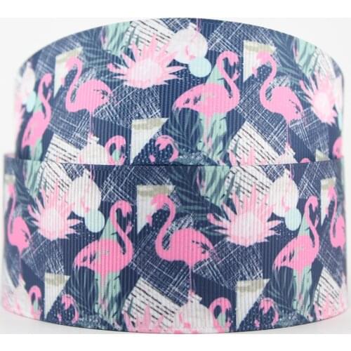 1-1/2" Cartoon Flamingos flowers printed grosgrain ribbon 38mm 10 25 50 yards wedding decorative ribbons gift wrap tapes