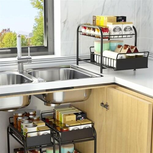 1Pc Kitchen Sink Shelf Table Retractable Push Pull Type Storage Under Sink Cabinet Storage Rack Toilet Drawer Cabinet