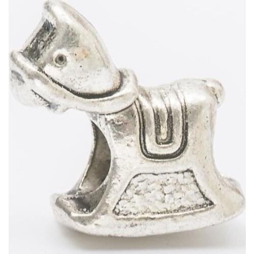 10Pcs/Lot horse Antique Silver Color DIY Zinc alloy Big Hole Spacer Bead Charm Fits Jewelry making Bracelet js1129