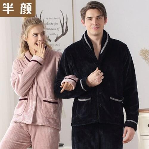 2018 Winter Spring Keep Warm Thick Coral Fleece Men Pajamas Sets of Sleep Tops & Bottoms Flannel Sleepwear Thermal Nightclothes