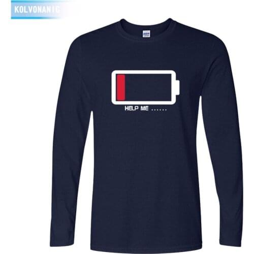 2019 fall Fashion Mens T shirt Letters HELP ME.. Energy Low Battery Printed Long sleeve T-Shirt Male Funny Cotton Boys Top Tees