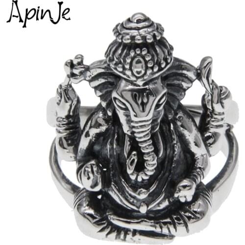 Apinje Vintage 925 Sterling Silver Open Ring for Men Animal Ring Elephant Women Gothic Jewelry