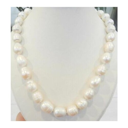Free shipping BIG RICE SHAPE 11-12MM WHITE REAL NATURAL PEARL NECKLACE AAA