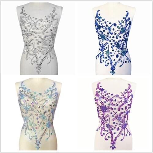 ROYALSilver 36x54cm Sequins Sew on Rhinestone Crystal Sewing Applique For Wedding Evening Dress Clothes Bodice Decoration Patch