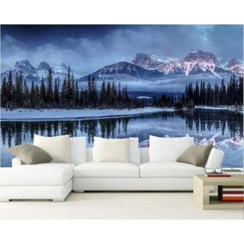Custom 3D large mural,Seasons Winter Mountains Scenery Lake Fir Snow Nature papel de parede,living roomTV wall bedroom wallpaper
