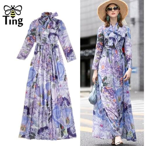 Tingfly Designer Flower A Line Maxi Party Dinner Dresses Vintage Elegant Luxury Women Long Dresses Purple Street Chic Vestidos D