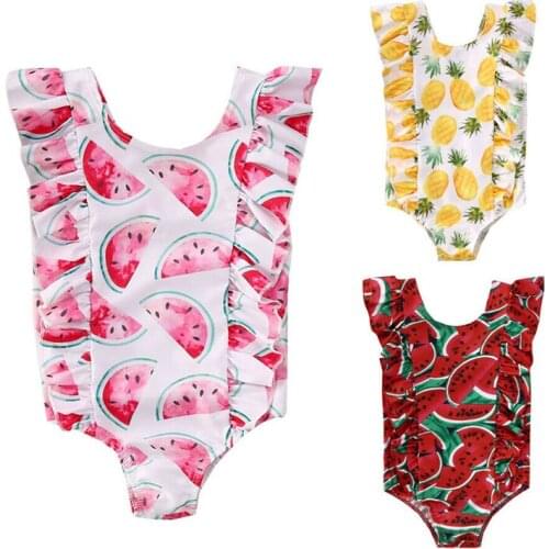 Hot Sale Summer Kids Baby Girls Ruffle Bikini Swimwear Pineapple/Watermelon Print Swimsuit Bathing Beach One-Piece 1-5Years