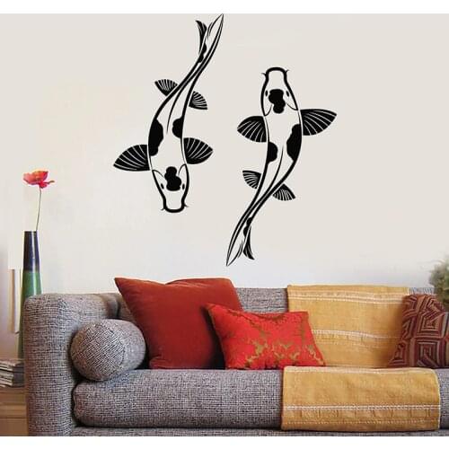 Koi Carp Wall Decal Couple Fish Asian Style Fishing Hobby Club Bedroom Kitchen Interior Decor Vinyl Window Stickers Mural Q962